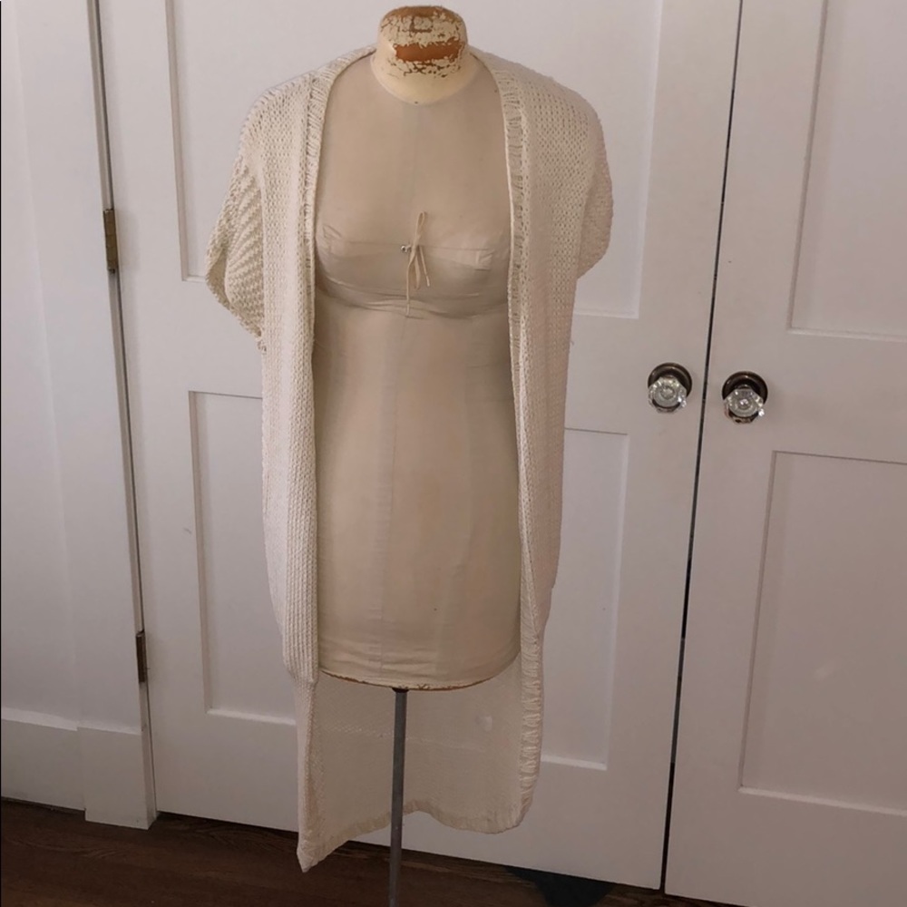 Woven short sleeve cardigan